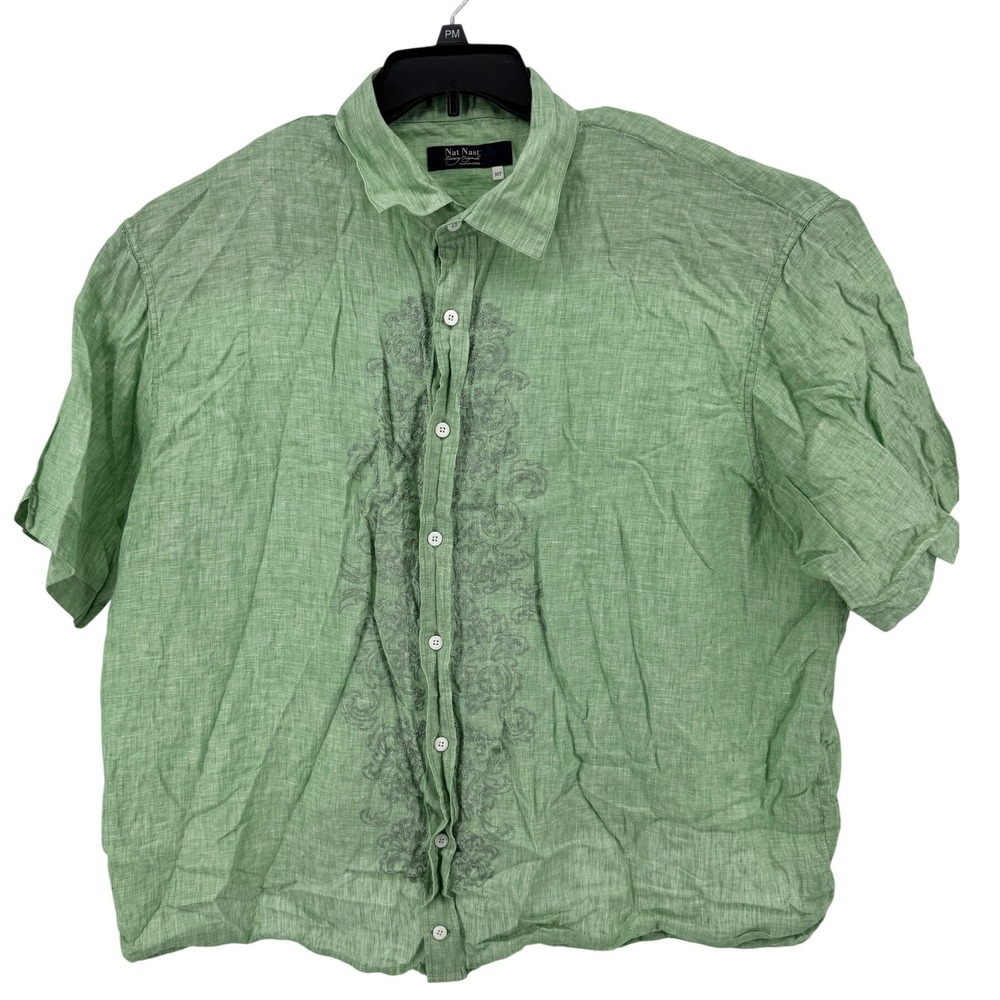 Nat Nast Linen Shirt Luxury Originals 3XT Bermuda Green Silver Embroidered